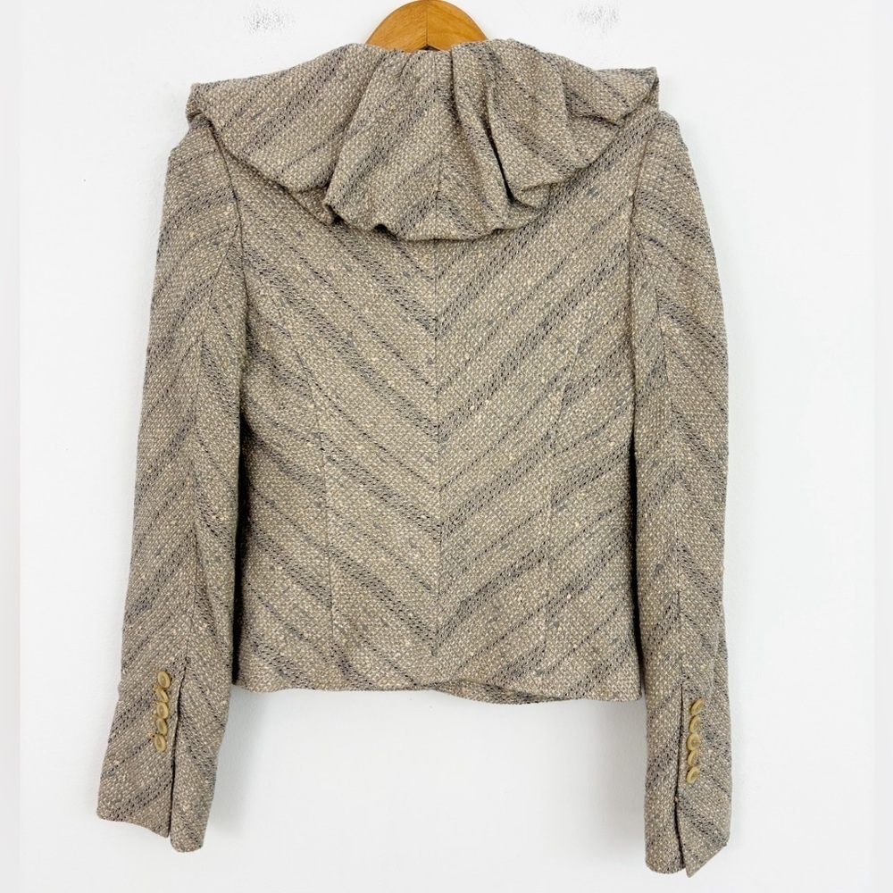 BCBGMaxazria Tan Tweed Wool Ruffle Lapel Neck Blazer Jacket Size Small - Picture 10 of 16
